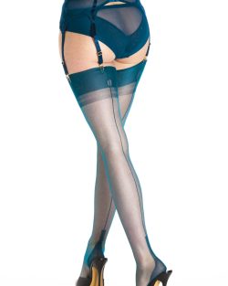Teal Tease – Fully Fashioned Cuban Heel Stockings